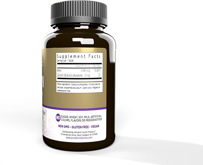 Windmill Natural Vitamins Biotin 5000 mcg, Supports Healthy Hair, Skin & Nails, Metabolism Booster, 60 Count, 60 Servings (Pack of 2)