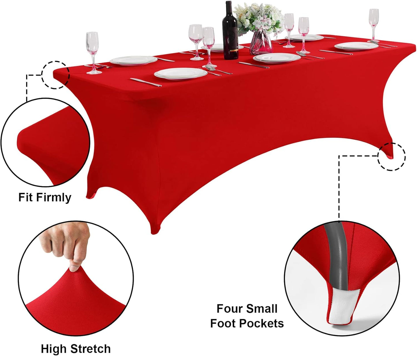 SuperO Waterproof Spandex Table Cover for 8FT Table Universal Fitted Stretch Tablecloth for Party, Banquet, Wedding and Events-Red