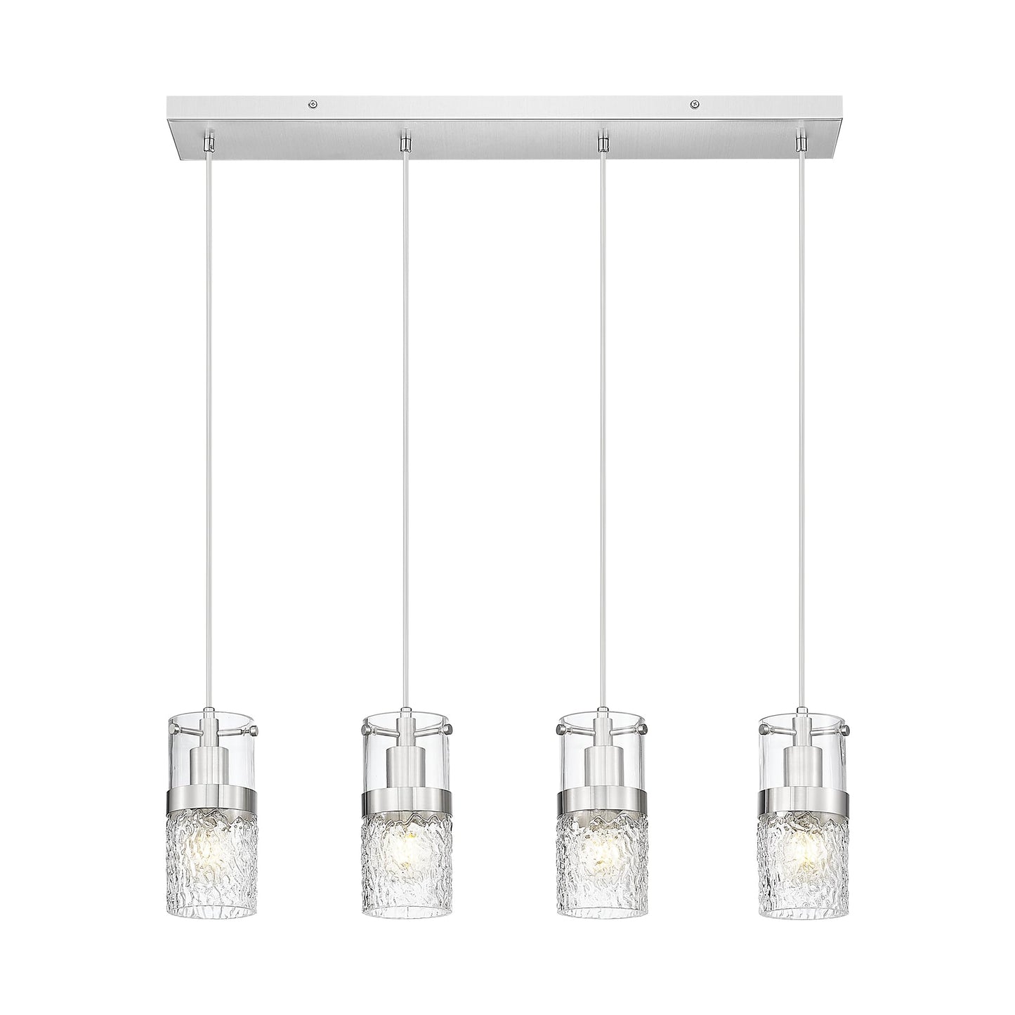 Lms 4-Lightisland Lighting  Brushed Nickel Kitchen Island Light Fixture  Farmhouse Linear Chandeliers For Dining Room Over Table Pendant Light With Hammered Glass For Living Room  Lms-171Bn4L