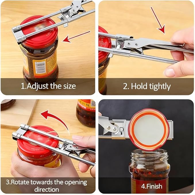 Adjustable Stainless Steel Can Opener,Master Opener Adjustable Jar and Bottle Adjustable Multifunction Stainless Steel Can Jar Lid Gripper Manual Opener for Kitchen Accessories