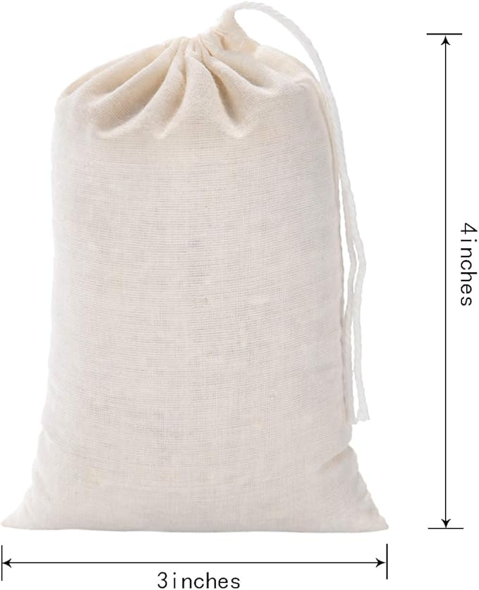 Tatuo 3 x 4 Inches Muslin Cotton Drawstring Bags Canvas Linen Sachet Bag Reusable Empty Gift Pouch for Party Home Supplies