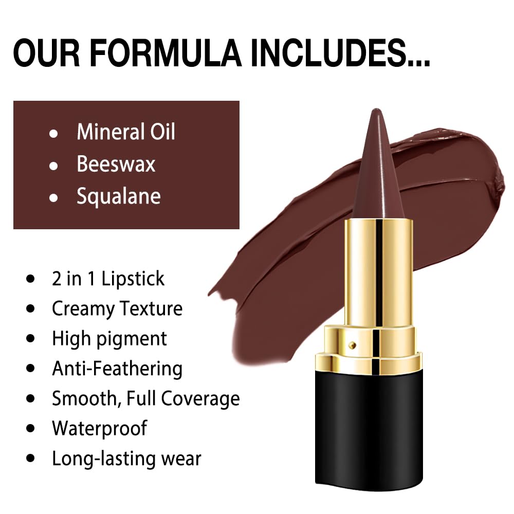 Kaely Maroon Gradient Matte Lipstick Lip Liner Pencil for Women, 2in1 Flawless Contour Gradual Ombre Effect Lip Pencil Makeup Wa