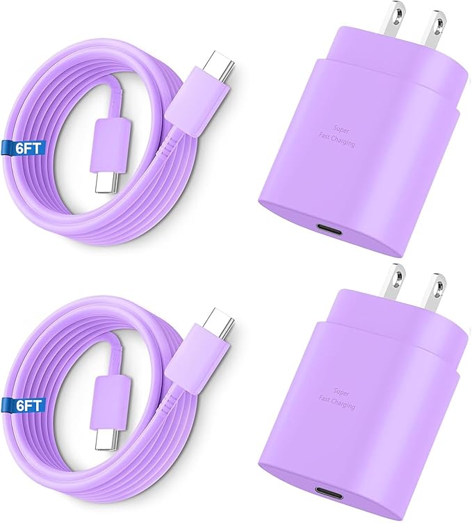 Super Fast Charger Type C, 25W USB C Wall Charger Fast Charging for Samsung Galaxy S25 Ultra/S25/S25+/S24+/S24 Ultra/S24/S24+/S23 Ultra/S22 Ultra/S21 Ultra with 6FT Long Type C Charger Cable 2Pack
