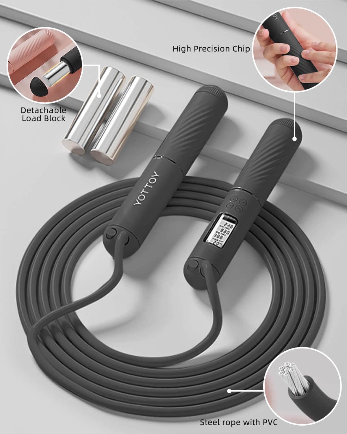 YOTTOY Cordless Jump Rope with Counter - Ropeless Rope 2 In 1 with Large Cordless Ball-Weighted Jump Rope for Women with LCD Display (Black)
