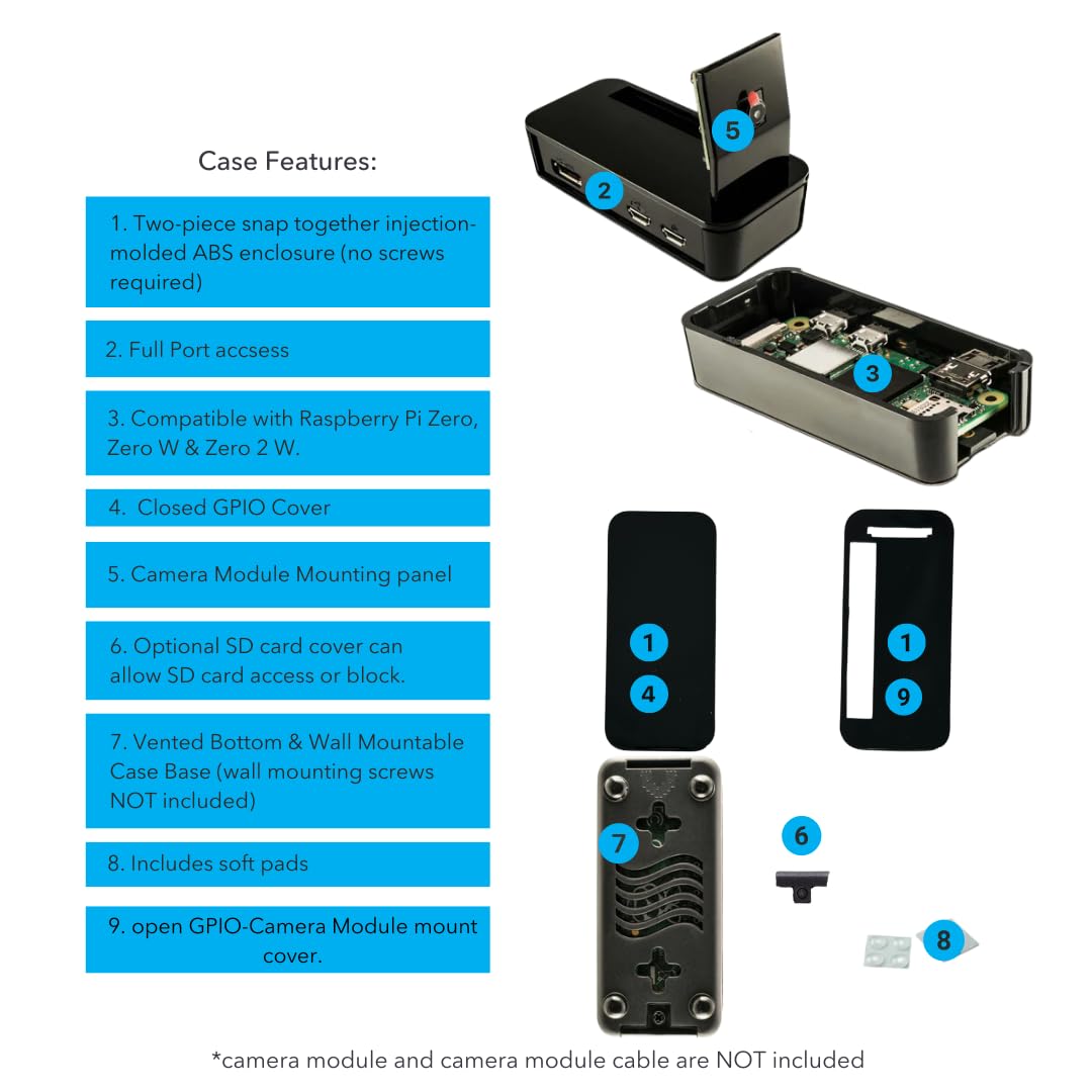 Vilros Raspberry Pi Zero 2 W Basic Starter Kit with Muti Purpose Case -Incudes Pi Zero 2 W Board, Multi Use Case, Power Supply, HDMI-USB Adapters and More (Black)