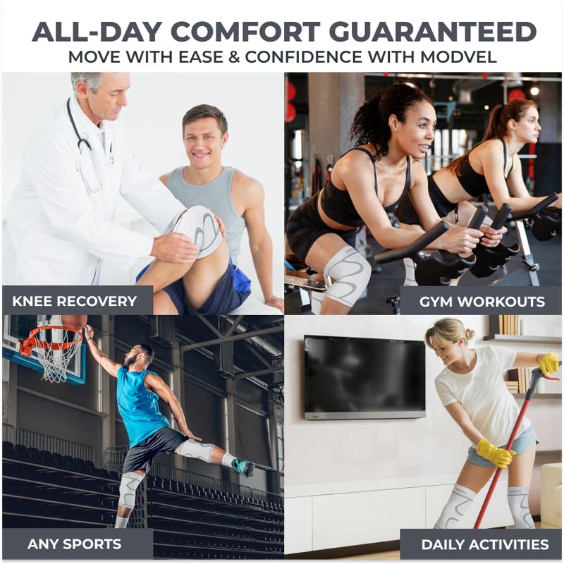 Modvel 2 Pack Knee Brace for Women & Men - Workout Knees Compression Sleeve for Knee Pain Relief Joint Support for ACL, Ar...