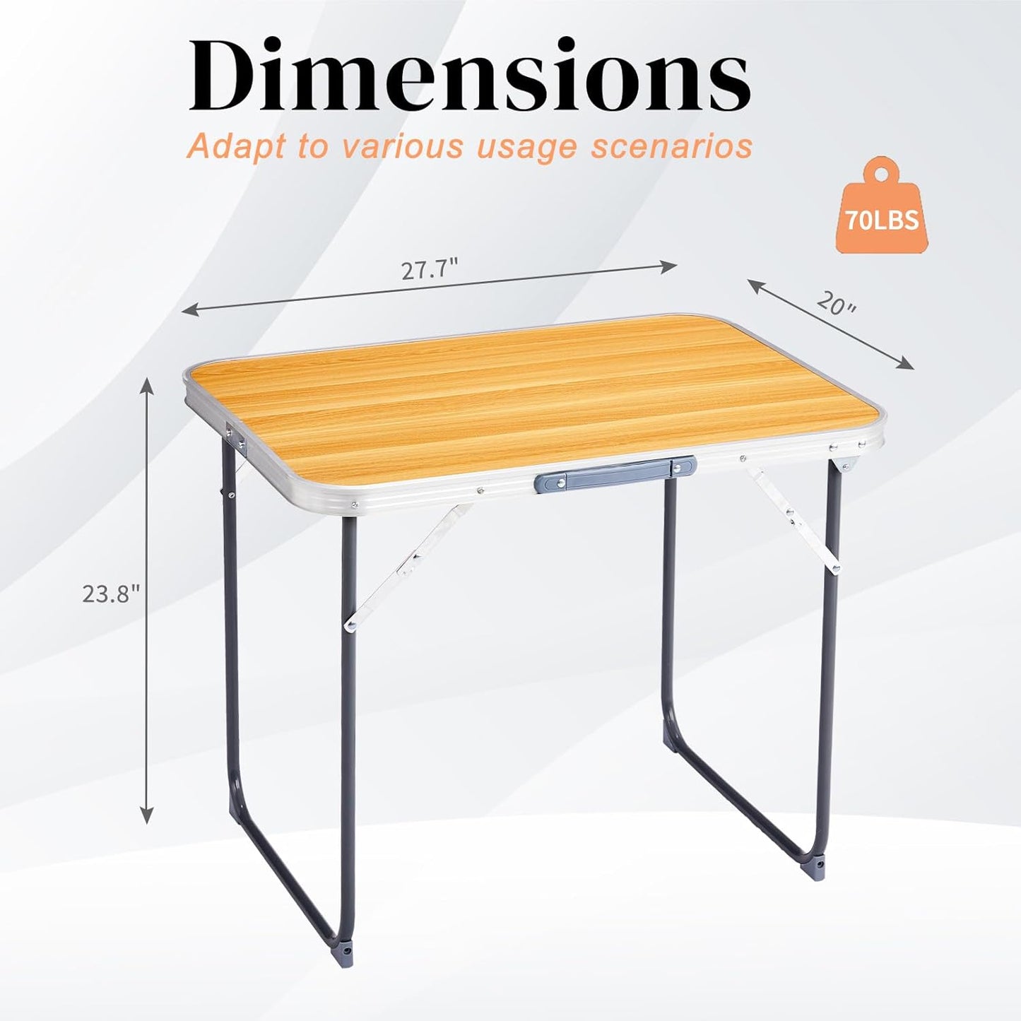 Outvita 2.3ft Portable Folding Camping Table, Outdoor Waterproof Picnic Table, Aluminum Lightweight Suitcase Foldable Table for Picnic BBQ Beach Dining