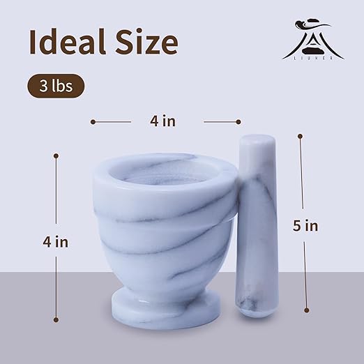 Marble Mortar and Pestle Set, 150ml, Spice Grinder, Herb Ginder, Unpolished Marble Spice Crusher, Kitchen Utensil (4"X4"), Taiwan Select