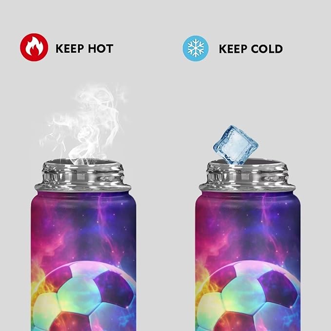 Galaxy Soccer Insulated Water Bottle Stainless Steel Leak Proof Vacuum Easy to Clean Lightweight Keeps Cold and Hot Great for Travel Hiking Biking Running,20 Oz