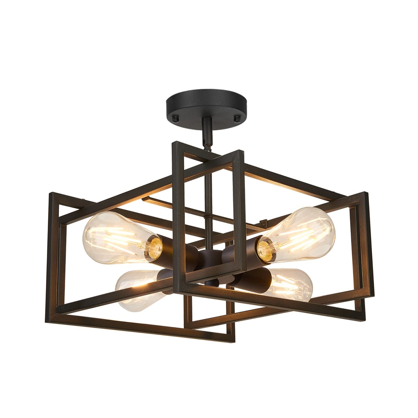 Fadimikoo 4-Light Semi Flush Mount Kitchen Ceiling Light Fixture, Black Metal, Modern Rectangle Frame, Ideal For Bedroom And Hallway