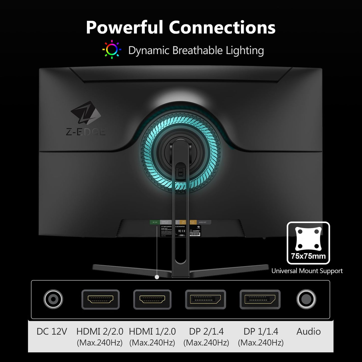 Z-Edge 32 inch Curved Gaming Monitor, FHD 1080P 240Hz Curved Monitor,1500R Computer Monitor, MPRT 1ms Monitor, UG32P 2X DP 1.4 Ports and 2X HDMI 2.0 Ports