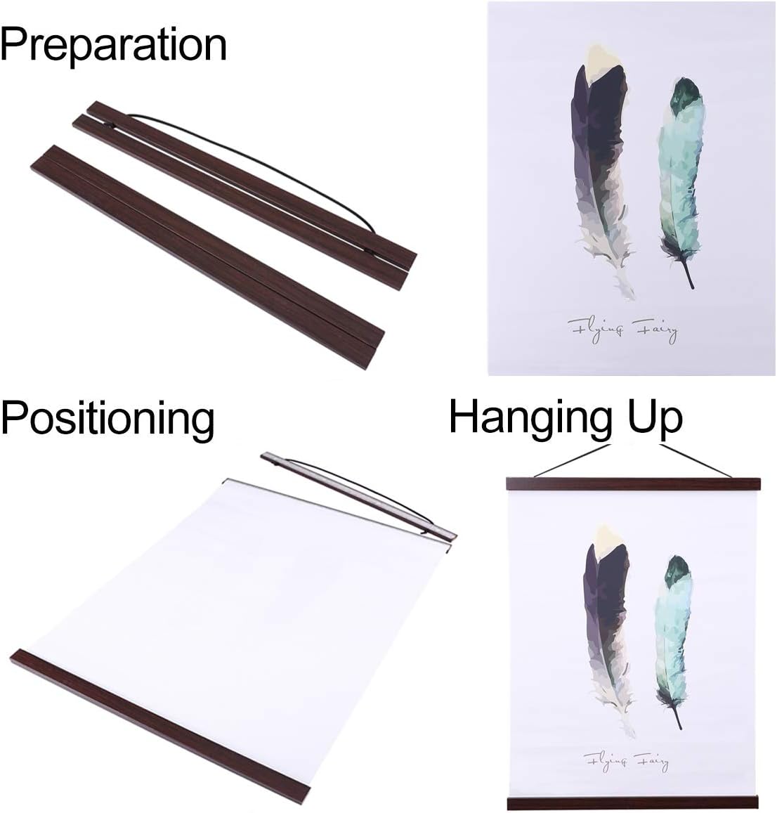 Ywlake Magnetic Poster Hanger, 34x22.5 34 x 22 34x24 Poster Frame Wood Wooden Magnet Print Posters Dowel Scroll Hanger Hangers Hanging Kit for Walls Map Canvas Artwork (Walnut, 34")