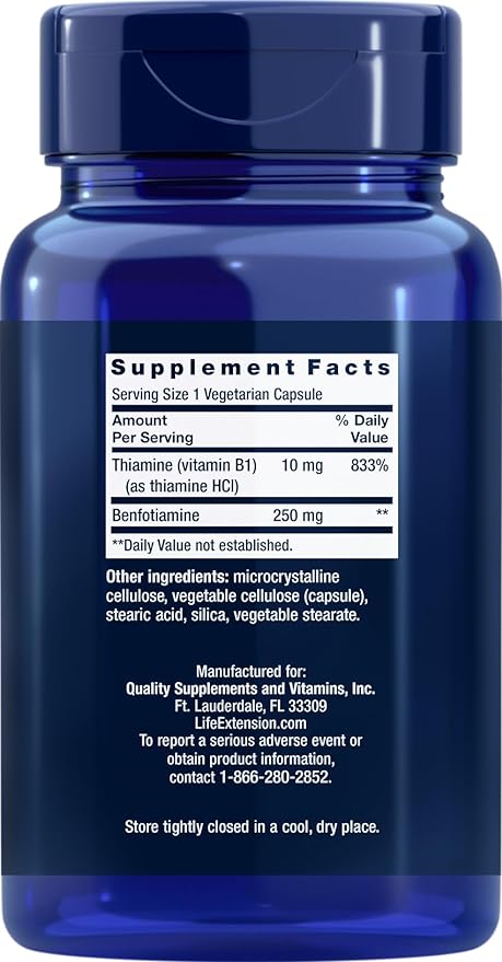 Life Extension Mega Benfotiamine, 250 mg, 180 Veg caps with Thiamine - Vitamin B1 Supplement
