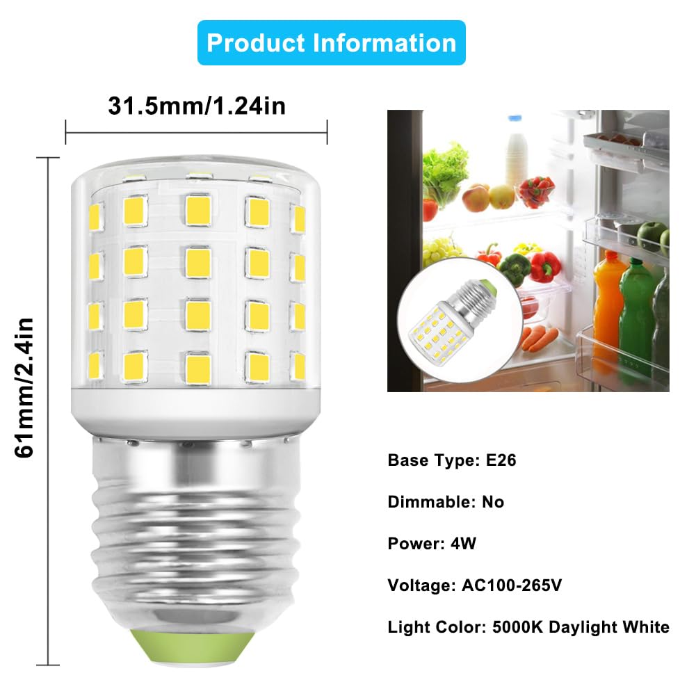 Tzlonmfg Led Appliance Light Bulb, 4W (40W Equivalent), Daylight White 5000K, E26 Medium Base, Pack Of 3