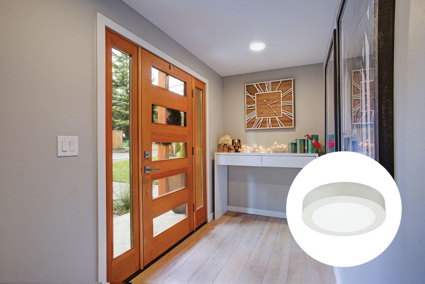 Juno Slim Basics 6 Inch Led Ceiling Light  Low Profile Surface Mount Downlight For Shower Or Closet Lighting  3000K/4000K/5000K Selectable White Light  Edged Trim  Wet Rated  Matte White