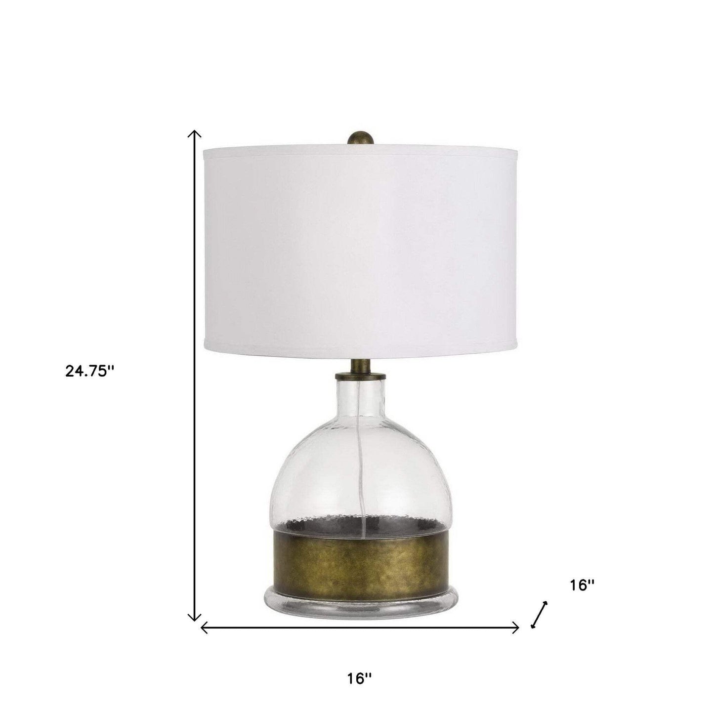 Homeroots 25 In. Clear Glass Table Lamp With White Drum Shade, Model 524768