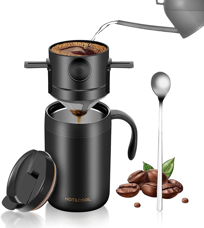 16oz Camping Coffee Maker Pour Over Coffee Maker Set，Camp Pour Over Set，Portable Coffee Kit for Travel, Camping, Offices, Backpacking
