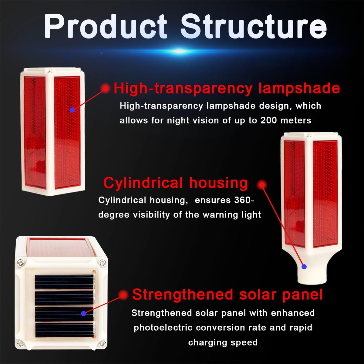 Aolyty Solar Lights Outdoor, Waterproof Driveway Markers Reflective, Warning Flash Light with 2 Lighting Modes, LED Solar Light 4 Pack for Parking Lots, Yard, Sidewalk, Stop Sign, 30 Inches (Red)