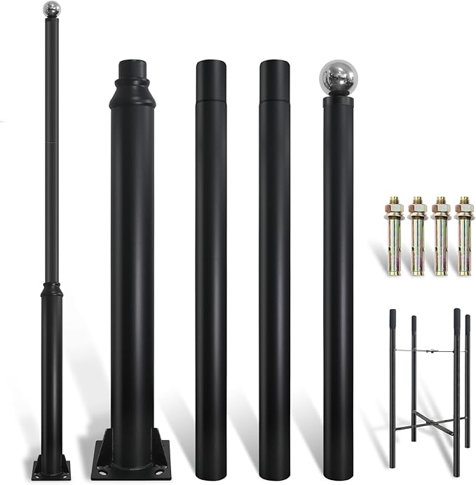 Street Light Pole 13ft Tall, Black Outdoor Galvanized Heavy-duty Metal Solar Street Lamp Post, Suitable for Outdoor Street...