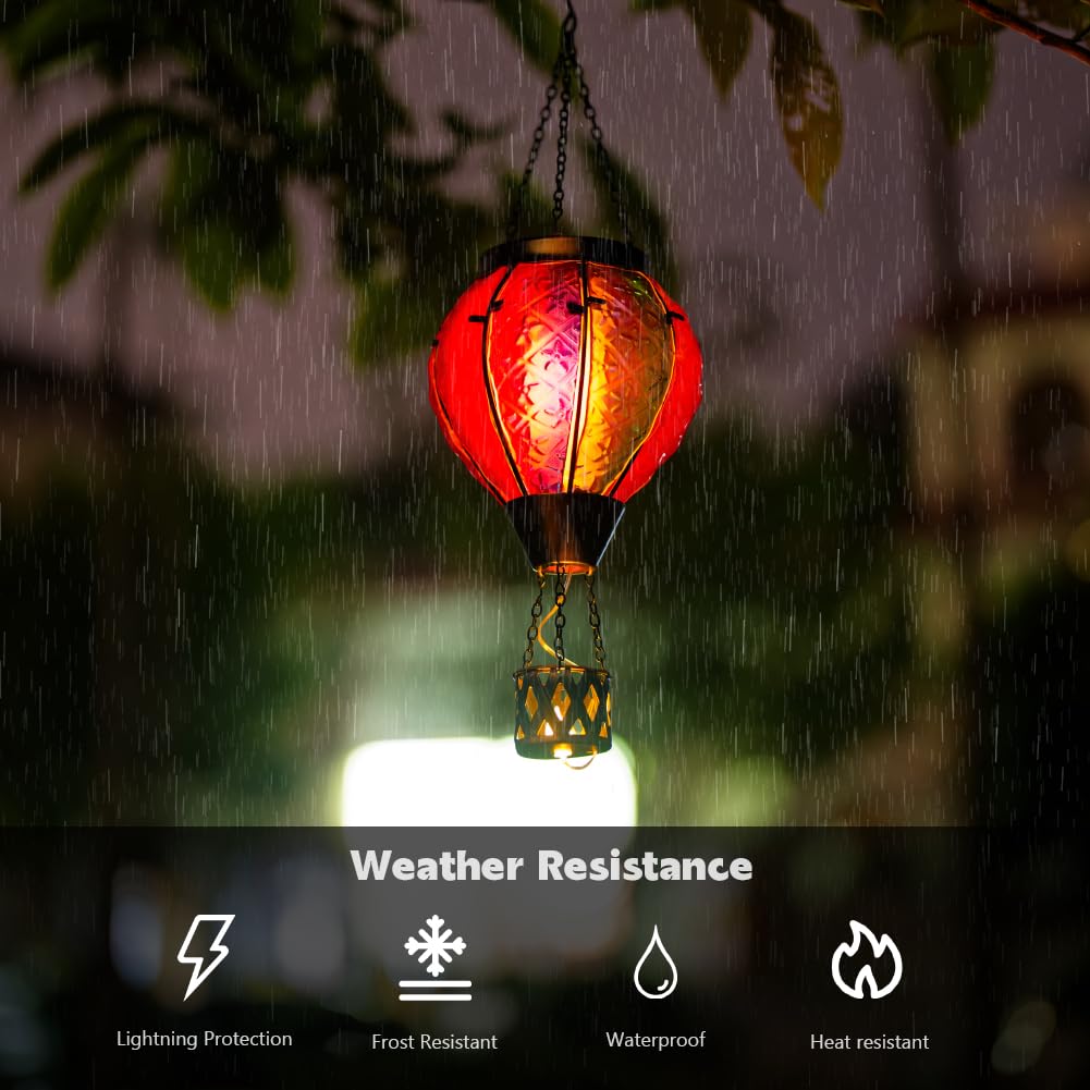 Yelenew Hot Air Balloon Solar Lantern With Flame Flickering Light Led Glass Hanging Solar Lanterns Outdoor Waterproof Garden Light For Patio Tree Porch Yard Decor Mothers Day Gift For Women Mom