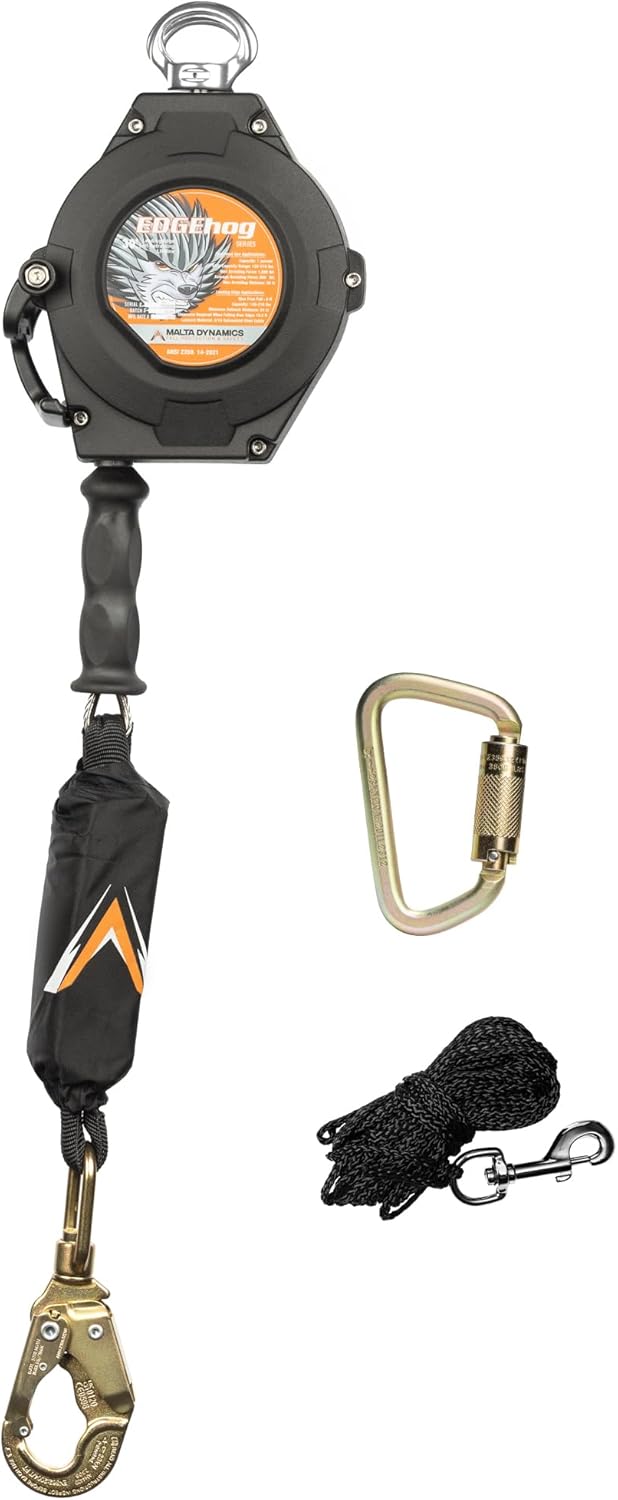 Malta Dynamics Edgehog Self Retracting Lifeline – 30’ Leading Edge Fall Protection Yoyo Cable, Class 2 Retractable Lanyard with Quick-Action Brake, OSHA and ANSI Compliant Safety Lanyard