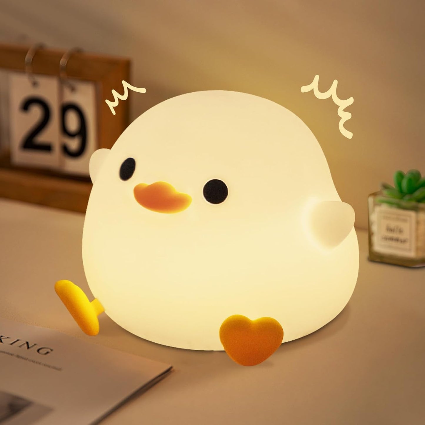 FAMIDUO Duck Lamp, Cute Pea Duck Night Light, 2 Levels Dimmable Ducky Night Lamp, LED Squishy Animal Light for Kids Sleep, Recha