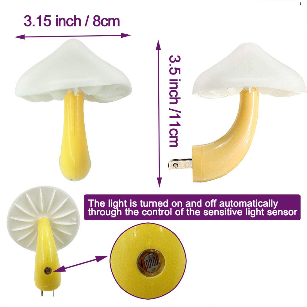 UTLK LED Mushroom Night Light Lamp with Dusk to Dawn Sensor, 2 Pack, Colorful, Model m274