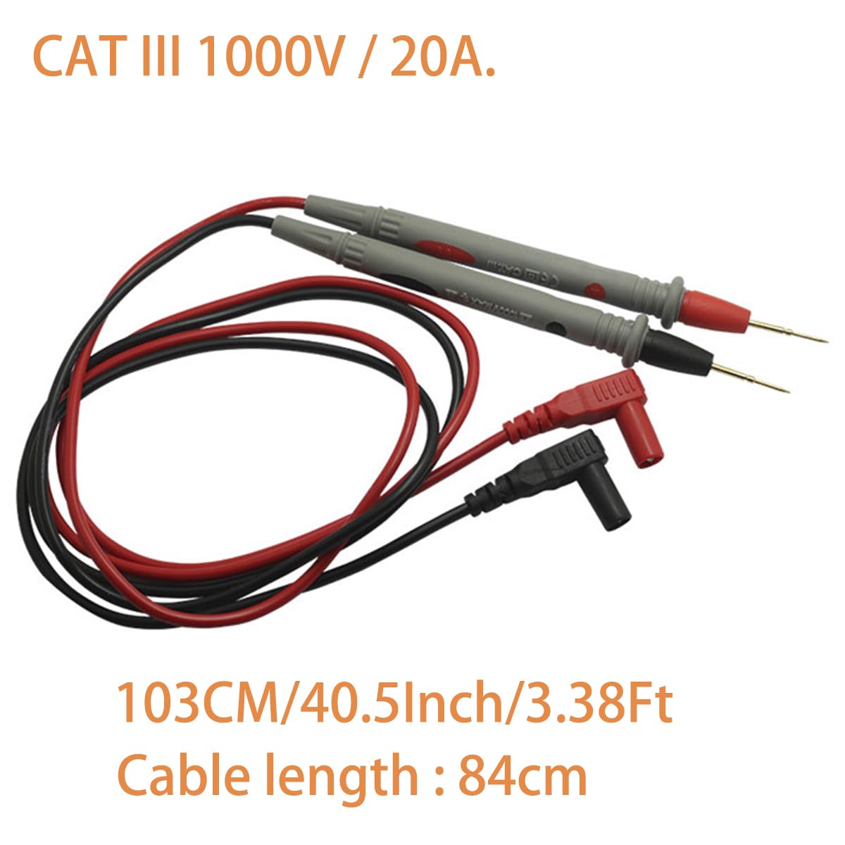 Test leads 1000V 20A Ultra-Sharp Gold-Plated Test Probe Lead for Multimeter Meter Test lead, 40.5 inch / 103 cm, multimeter test leads for Fluke/AstroAI/INNOVA/Klein Multimeter Electronic Clamp tester