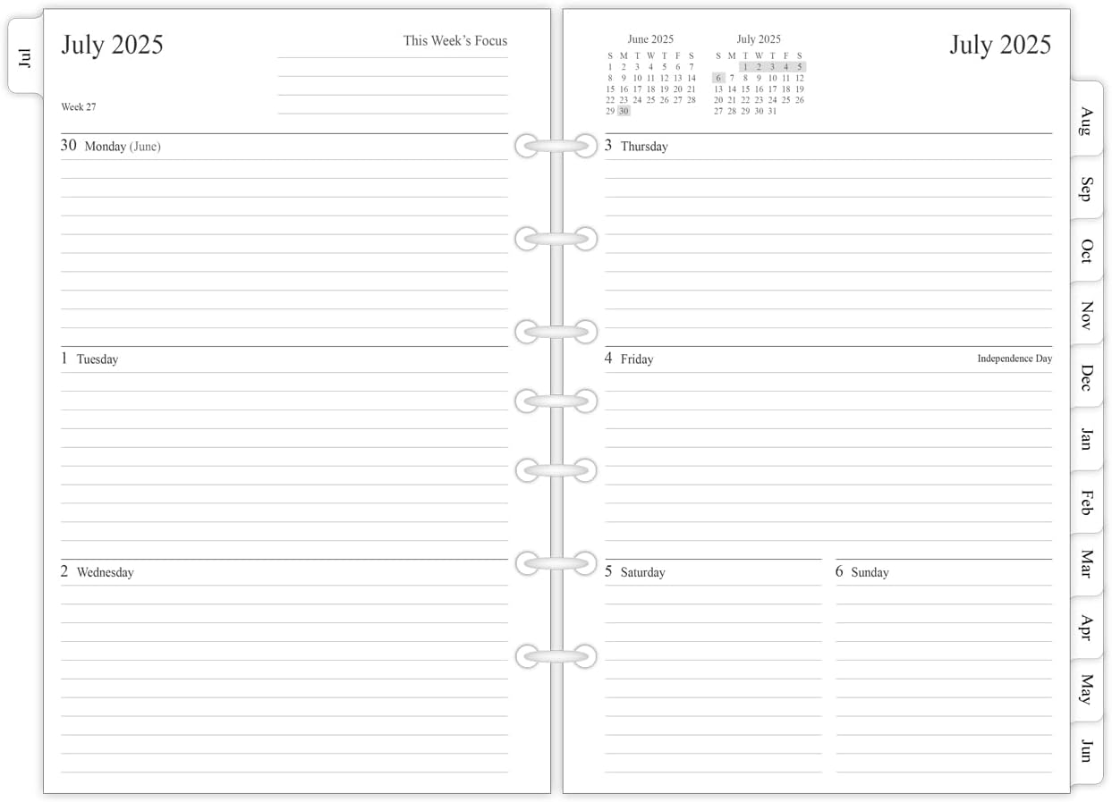 newestor 2025-2026 Planner Refill for Mini Binder, Weekly & Monthly, July 2025 - June 2026, 5-1/2" x 8-1/2", Desk Size 4, 7 Holes