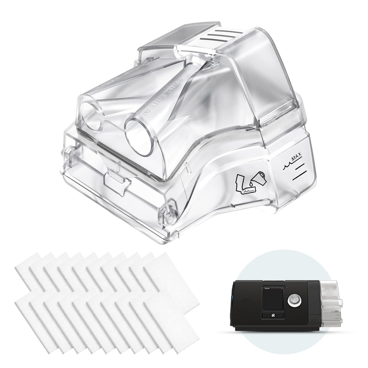 Replacement Water Chamber Comparible with Airsense 10 & AirCurve 10 with 20 Pack Filters, Replacement Humidifier Tank Compatible with S10 Series, CPAP Supplies and Accessories