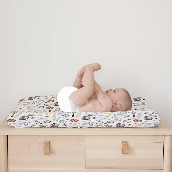 Fun Retro Kitchen Baby Changing Pad Covers for Boy Girl 32''x16'' Kitchen Cooking Baking Tools Fitted Diaper Change Pad Table Sheets Kitchen Love Soft Breathable Nursery Baby Changing Table Mats