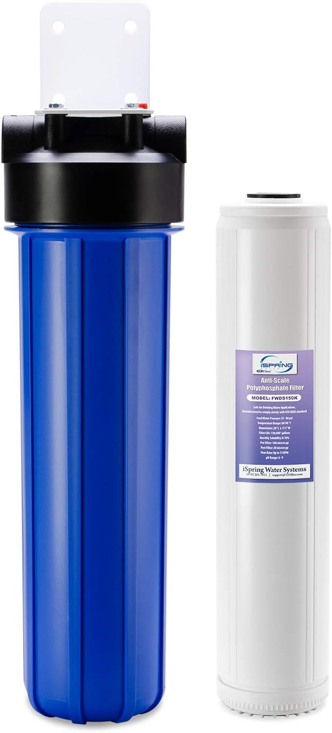 iSpring Whole House Water Filter ,20" x 4.5", Reduces Scale Water Filters,Whole House Water Filtration System ,Model:WDS150K , Blue