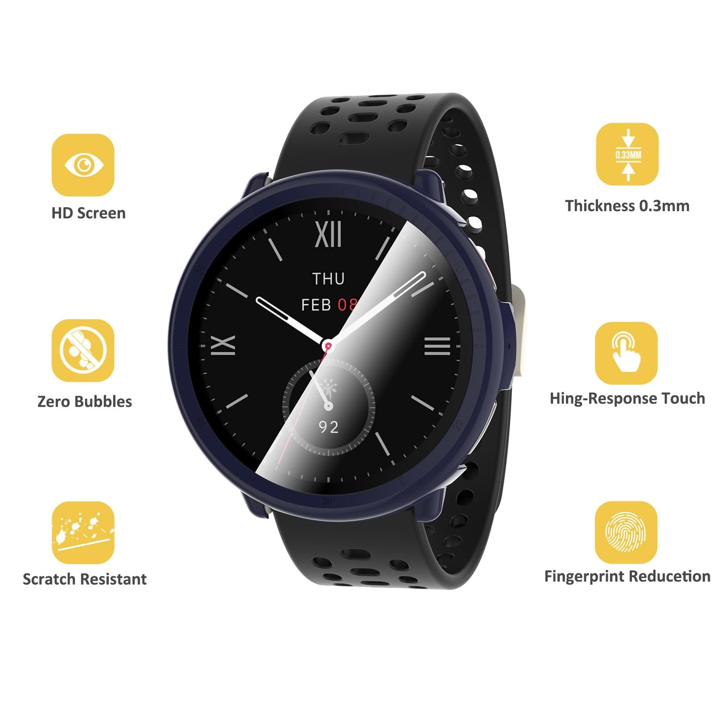 Wd&Cd 2 Pack Case Compatible For Amazfit Active 2 Blue+Clear, Hard Pc Case With Tempered Glass Screen Protector Compatible With
