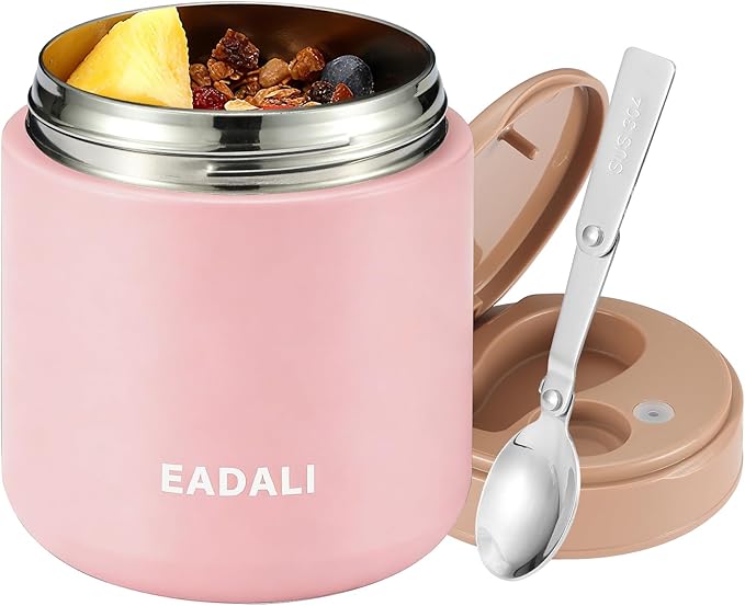 Eadali 15.2 oz Thermo Food Jar for Kids & Adults, Vacuum Insulated Lunch Container 316 Stainless Steel, Hot & Cold Soup Jar with Spoon, BPA Free & Leak Proof