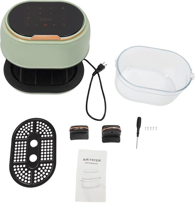 4.2QT/4L Air Fryer, Long Tray Design, Visible Glass Air Fryer, Temperature Control, 1-120min Timer, Touch Screen,1350W, Cook Shrimp, Steak, Fries, Wings, Chicken, Cake & More (Green)