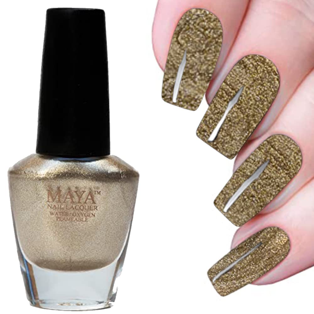 MAYA Nail Lacquer (Gold Digger). Breathable, Made in the USA, and 9-FREE