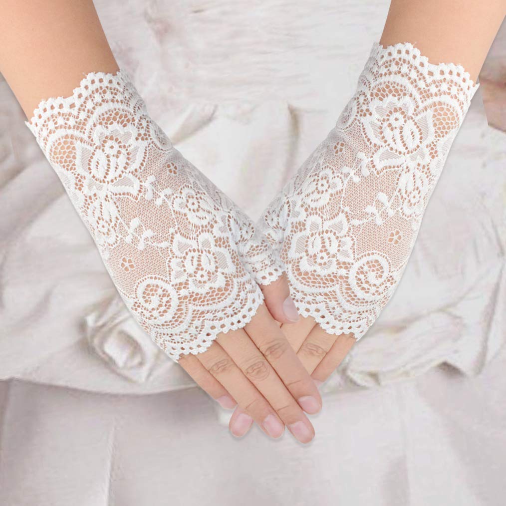 obmwang 2 Pairs Women's Lace Gloves Fingerless Floral Gloves for Bridal Prom Wedding Party Costume Accessories