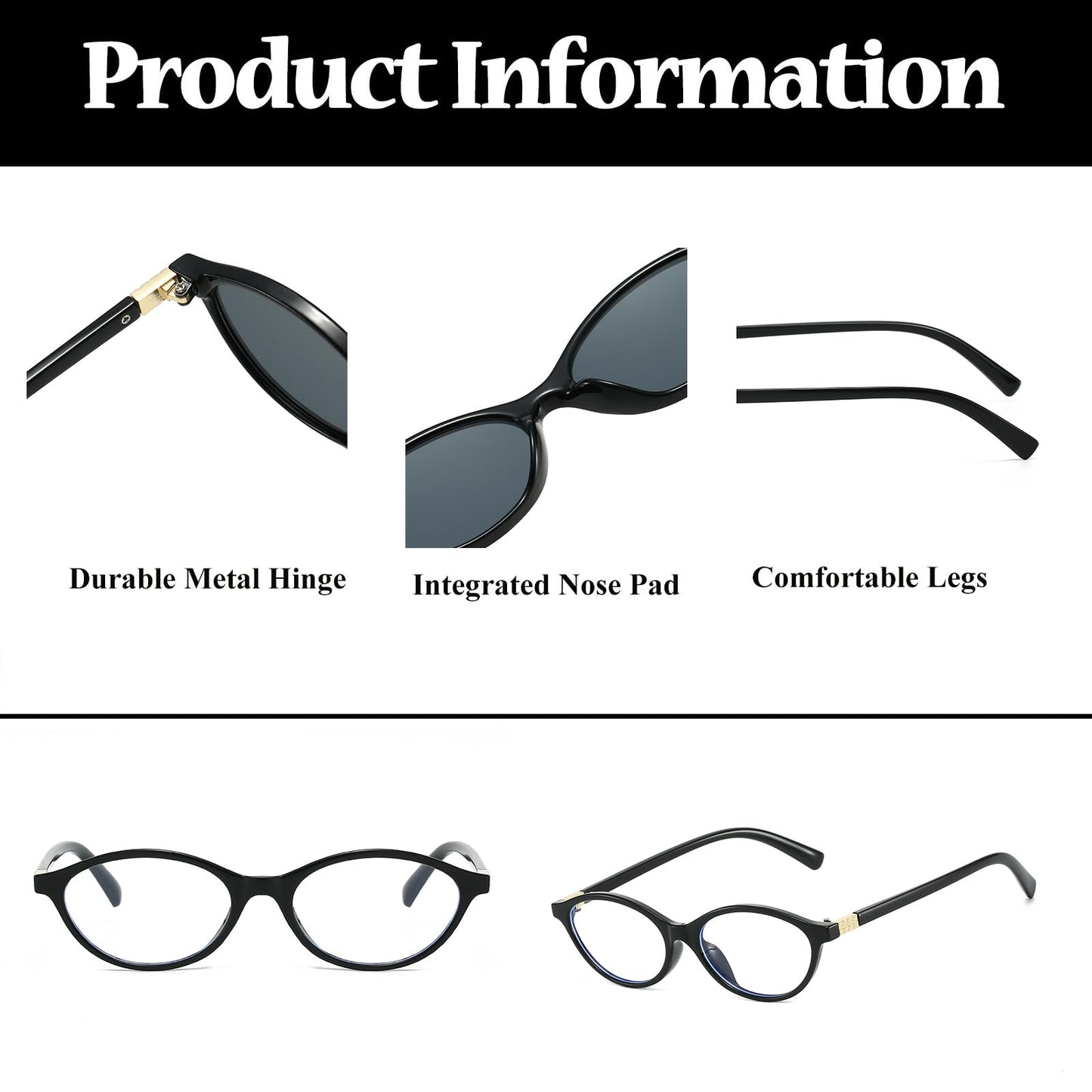 Ljczka Oval Blue Light Blocking Glasses For Women Men Vintage Small Oval Y2K Frame Cat Eye Computer Eyeglasses Clear Lens (Black