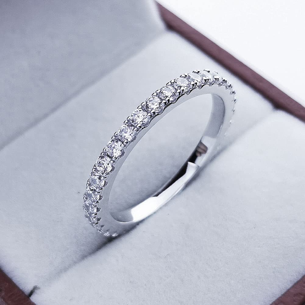 Bo.Dream 2.2mm Round Cubic Zirconia CZ Wedding Full Eternity Band Rings Sterling Silver Size 9