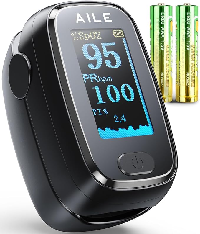 AILE Pulse Oximeter with Fingertip Oxygen Meter : AILE Compact Fingertip Pulse Oximeter-Blood Oxygen/Heart Rate Monitor-4 ...