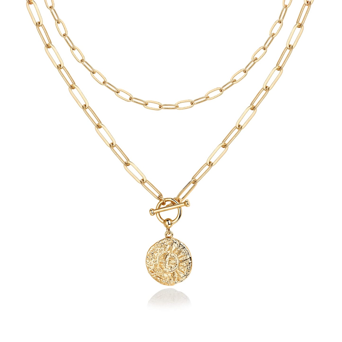 PAVOI 14K Gold Plated Layered Sun and Lock Pendant Necklace | Layering Necklaces for Women | Dainty Minimalist Design Pendant (S