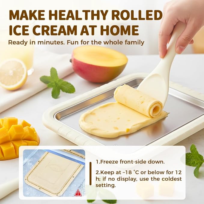 Rolled Ice Cream Maker Kit, 2026 New At-Home Stainless Steel Instant Freeze Plate with 2 Scrapers, DIY Rolled Ice Cream Tray, Perfect for Family Fun, Easy Homemade Desserts (Purple)