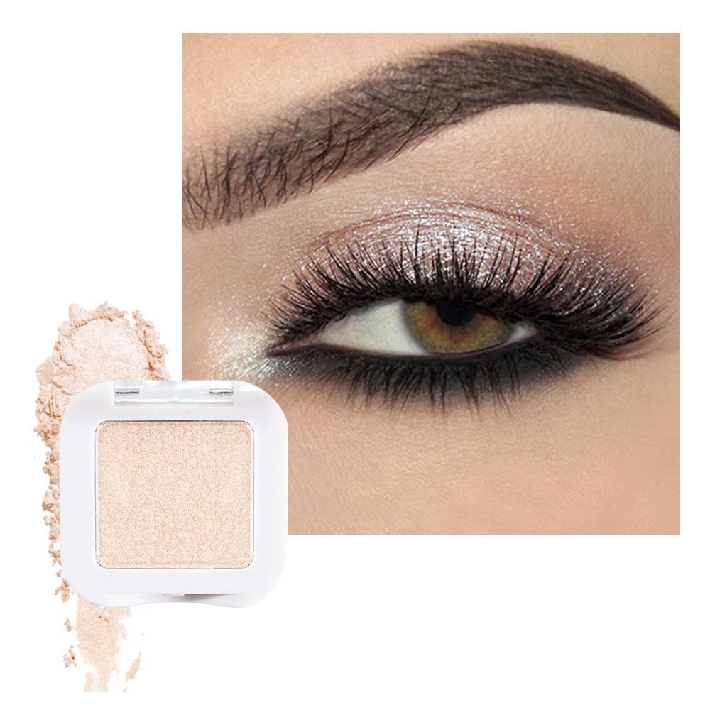 HHLTOH Pressed Single Eyeshadow Palette - Mini Shadow in Pearl White | Shimmer & Glitter Makeup for Women | Highly Pigmented, Bl