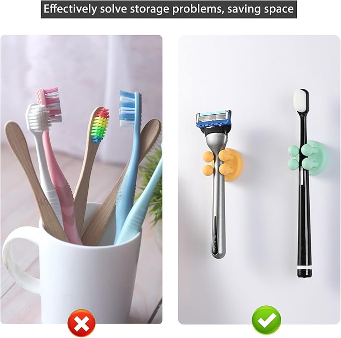 ZEZHOU Razor Holder for Shower Wall - 5Pcs Self Adhesive Silicone Toothbrush Holders Wall Mounted Multi-Function Cute Utility Hook for Hanging Towel for Bathroom Kitchen Living Room Office, Black
