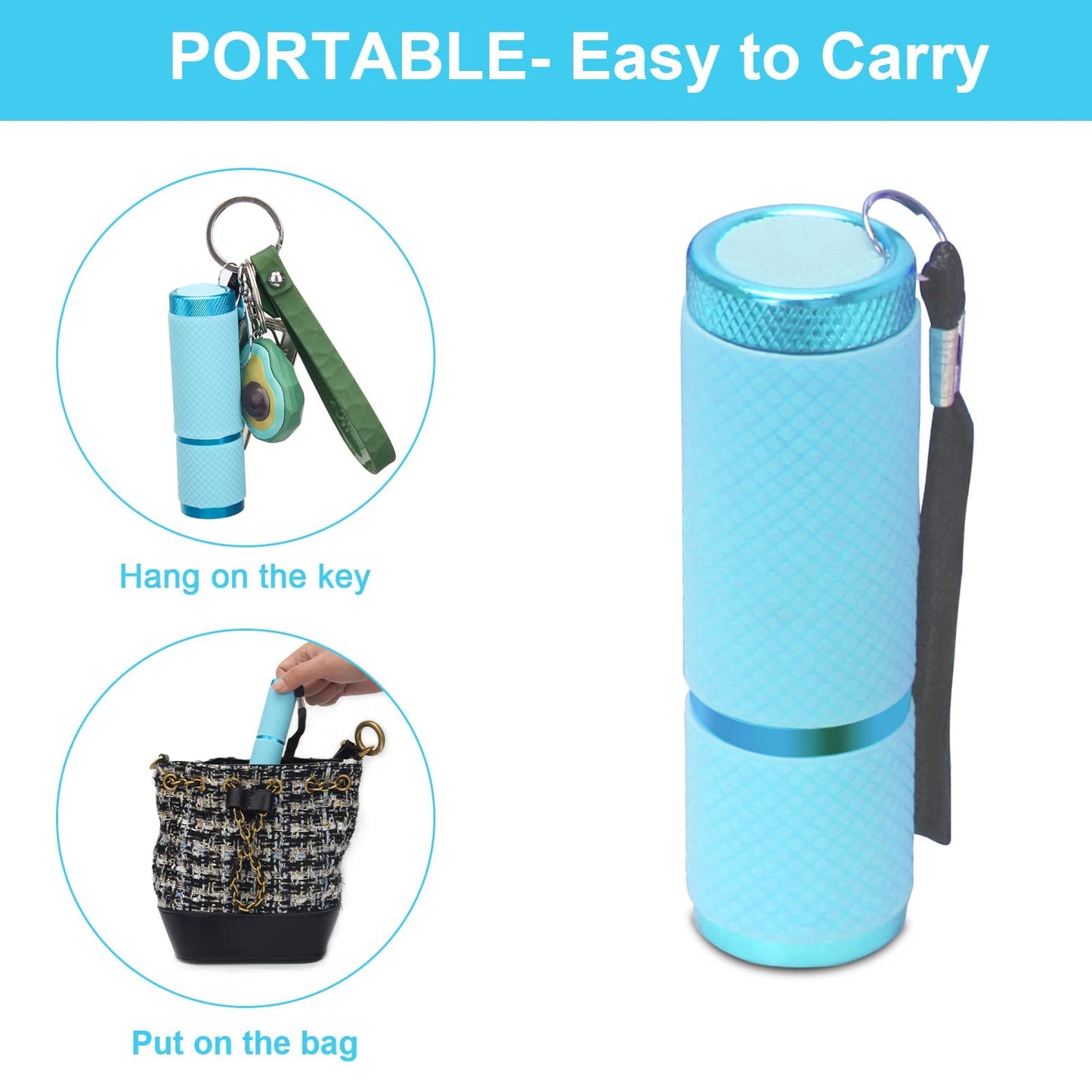 AHIER LED Flashlights, 9 Glow in Dark Rubber Coated, Portable for Camping & Hiking, Blue, Model ALLC-ButtonLED-4P