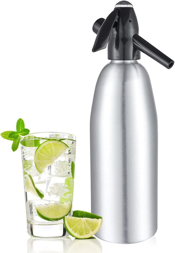 1L Portable Soda Siphon – Aluminum Home Soda Maker, Silver Vintage Seltzer Bottle for DIY Carbonated Drinks, Sparkling Water Maker for Healthy Cocktails, Use 8 gram CO2 Cartridges (Not Included)