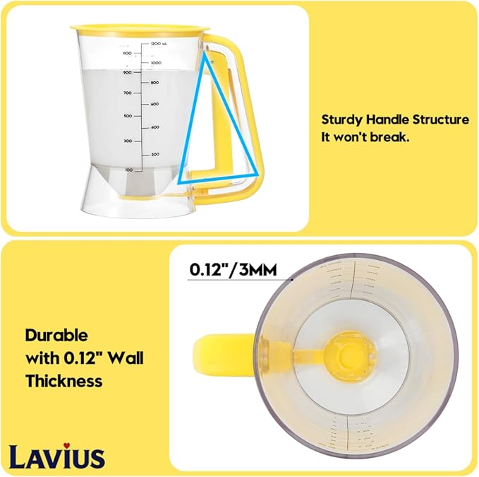 Pancake Batter Dispenser 5-Cup, Batter Pourer for Maker Pancakes, Waffles, Crepes, Muffins, Cupcakes, Easy Squeeze Grip Handle with Proof Nozzle, Precise Baking Tools