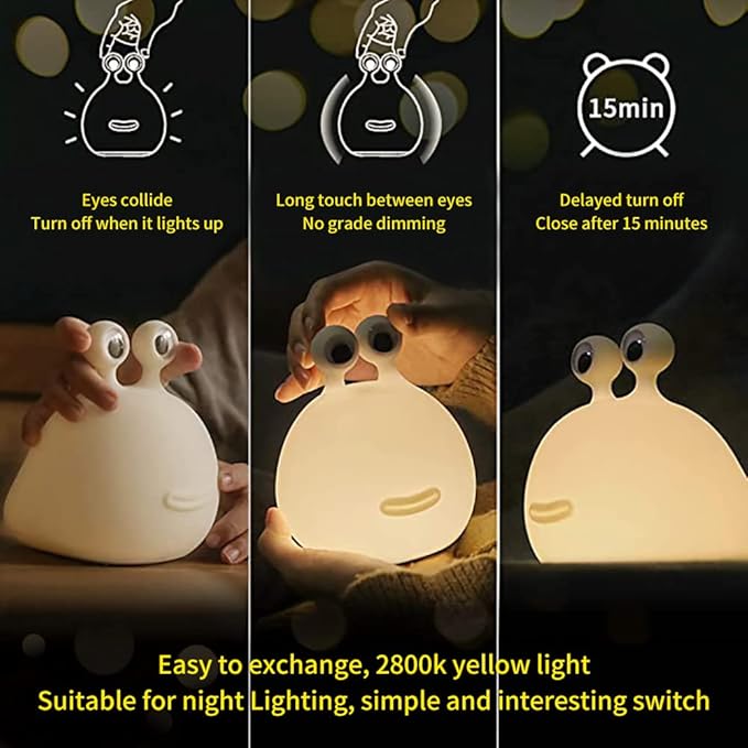 Slug Night Light for Kids,USB Rechargeable Night Light Silicone lamp,Cute Animal Lamps Touch Control&Timer and Dimmable, Portable