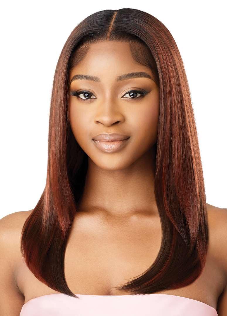 Outre Airtied 100% Fully Hand-Tied Wig - Human Hair Blend - Sleek Yaki 20 (DRFF4/GOLDEN SWIRL)