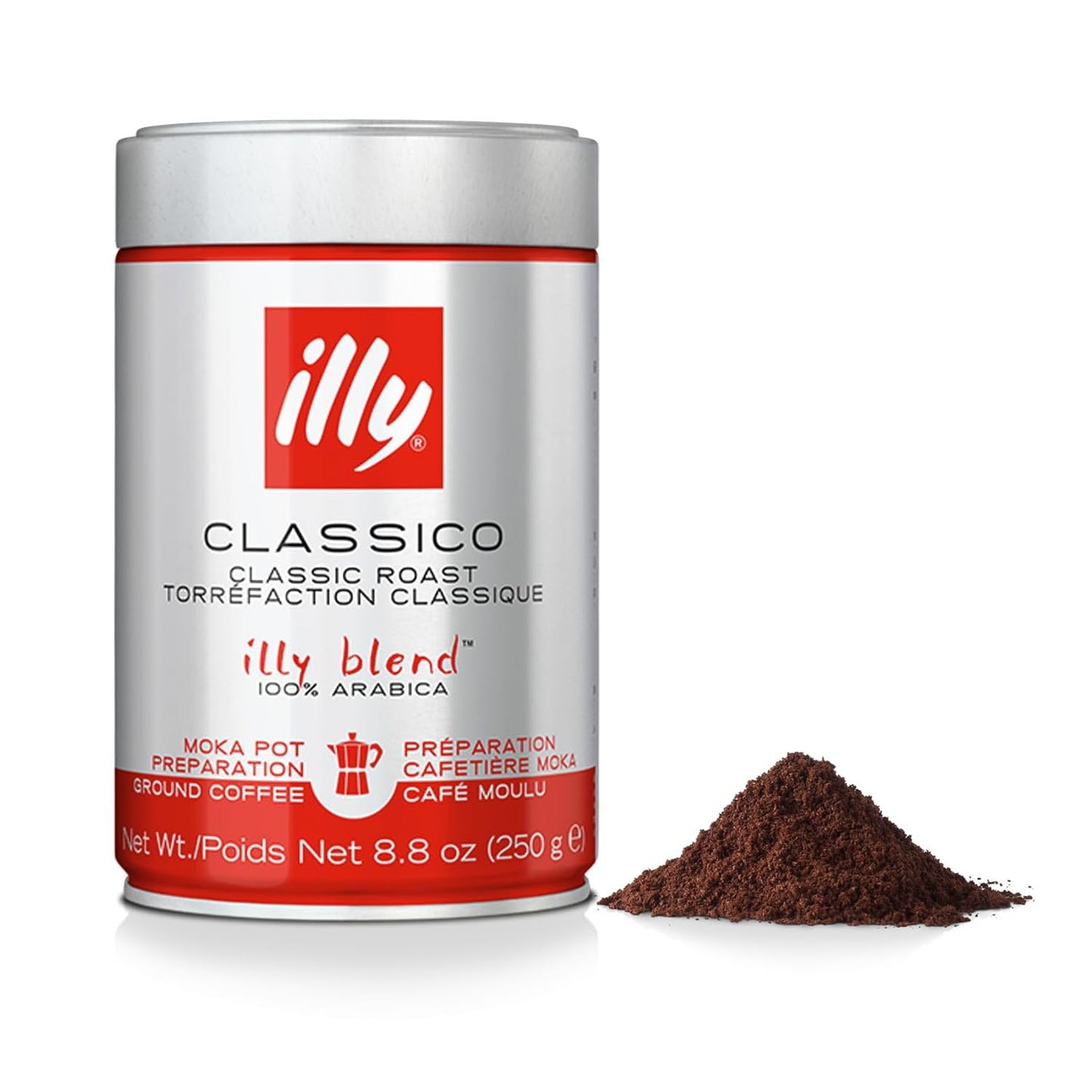 illy Ground Coffee Moka - 100% Arabica Flavored Coffee Ground - Rich Aromatic Coffee Grounds Profile - Classico Medium Roast - N